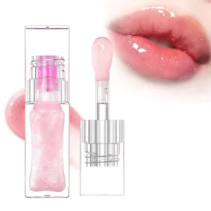 Clear Vegan Pink Plumped Lip Oil – Moisturizing, Nourishing & Glossy Finish for Lips (High Shine & Flavor Infused)