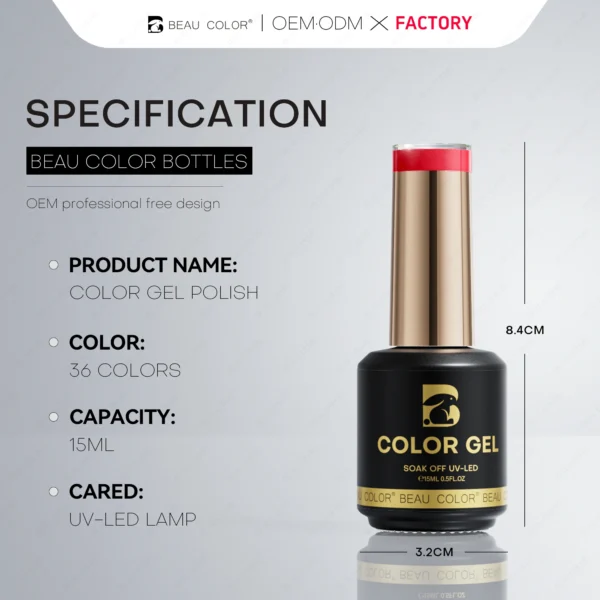 Beau Color 36-Color High-Pigment Gel Nail Polish Collection – Nude, Pink & Seasonal Shades (9ml Bottles) - Image 3