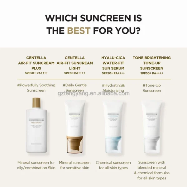 Korean Skincare Essentials – SPF50+ Tone-Up Sunscreen, Centella Air-fit Suncream & Hyalu-CICA Water-fit Serum (50ml Variants) - Image 6