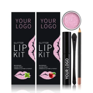 Glitter Lip Kit – Waterproof Vegan Clear Lip Primer with Glitter Powder & Dual Brush (Apple Vanilla Scent)